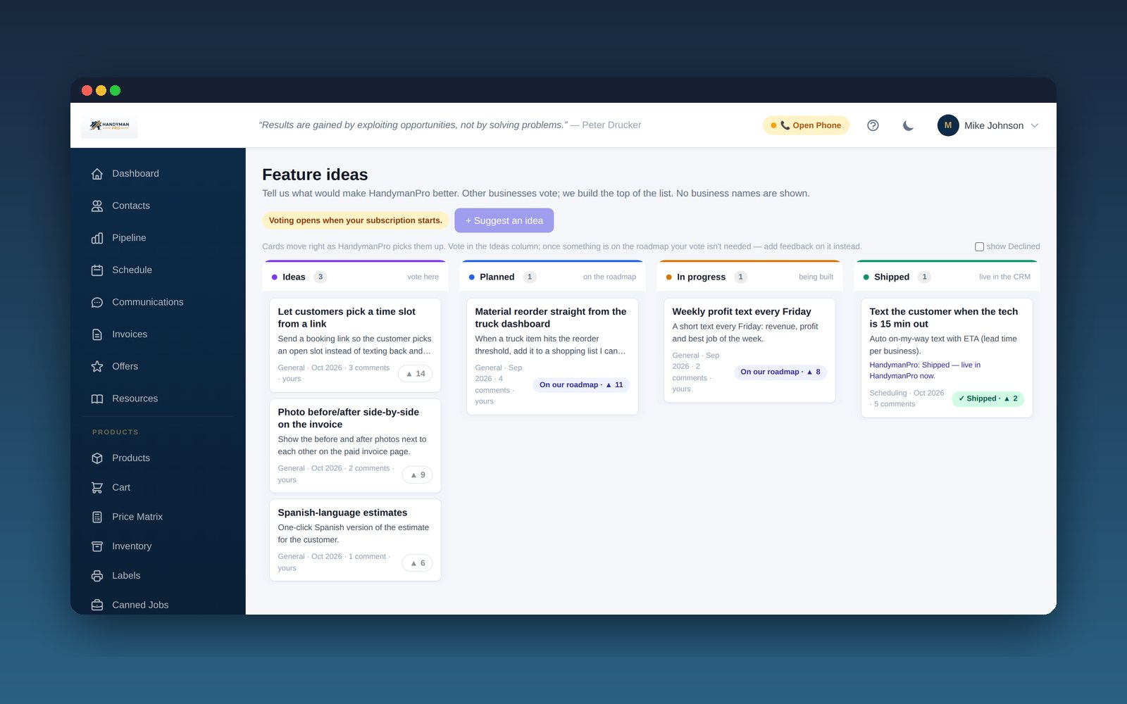 Feature voting system